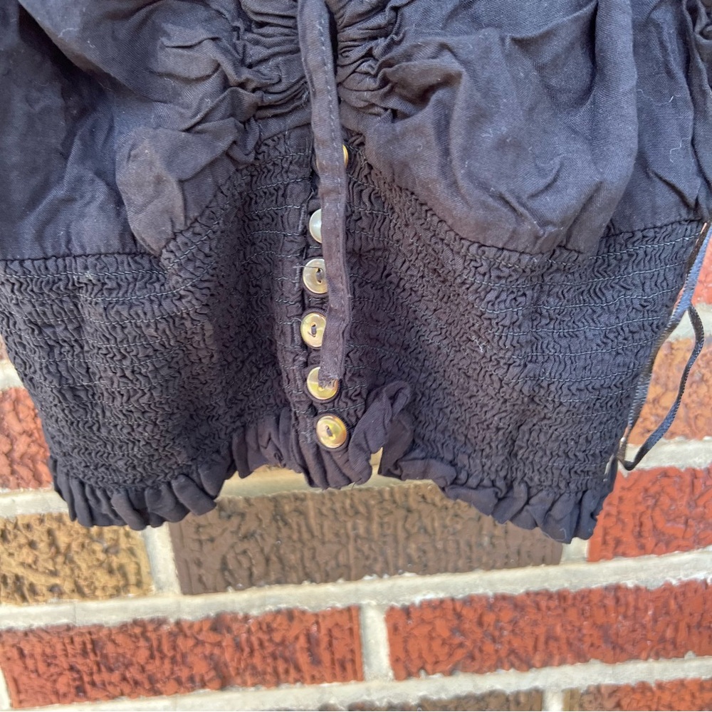 Roxy Black Ruffle Shoulder Button Front Drawstrin… - image 3